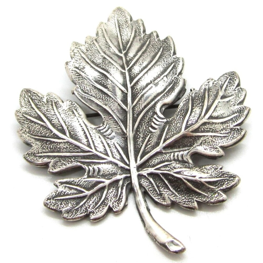 Vintage Maple Leaf Brooch Silver Tone Modernist Nature Pin